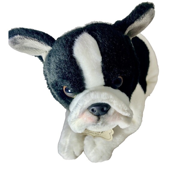 French BULL DOG FAO Schwarz  ADOPT A PET 12" Black White SUPERSOFT PLUSH - Picture 3 of 5